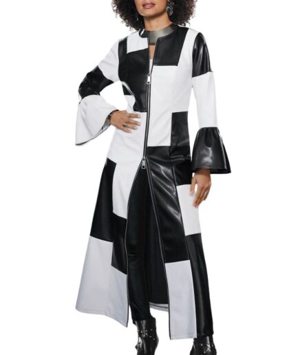 Colorblocked Women Leather Trench Coat