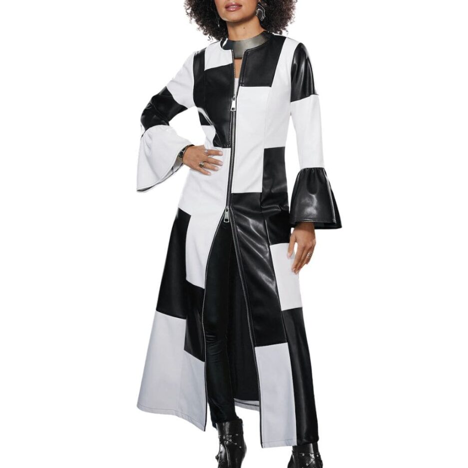 Colorblocked Women Leather Trench Coat