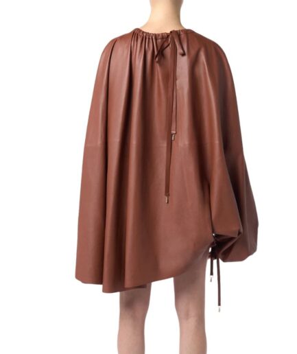 Cap leather top with Asymmetric drawstring neckline detail and cuff