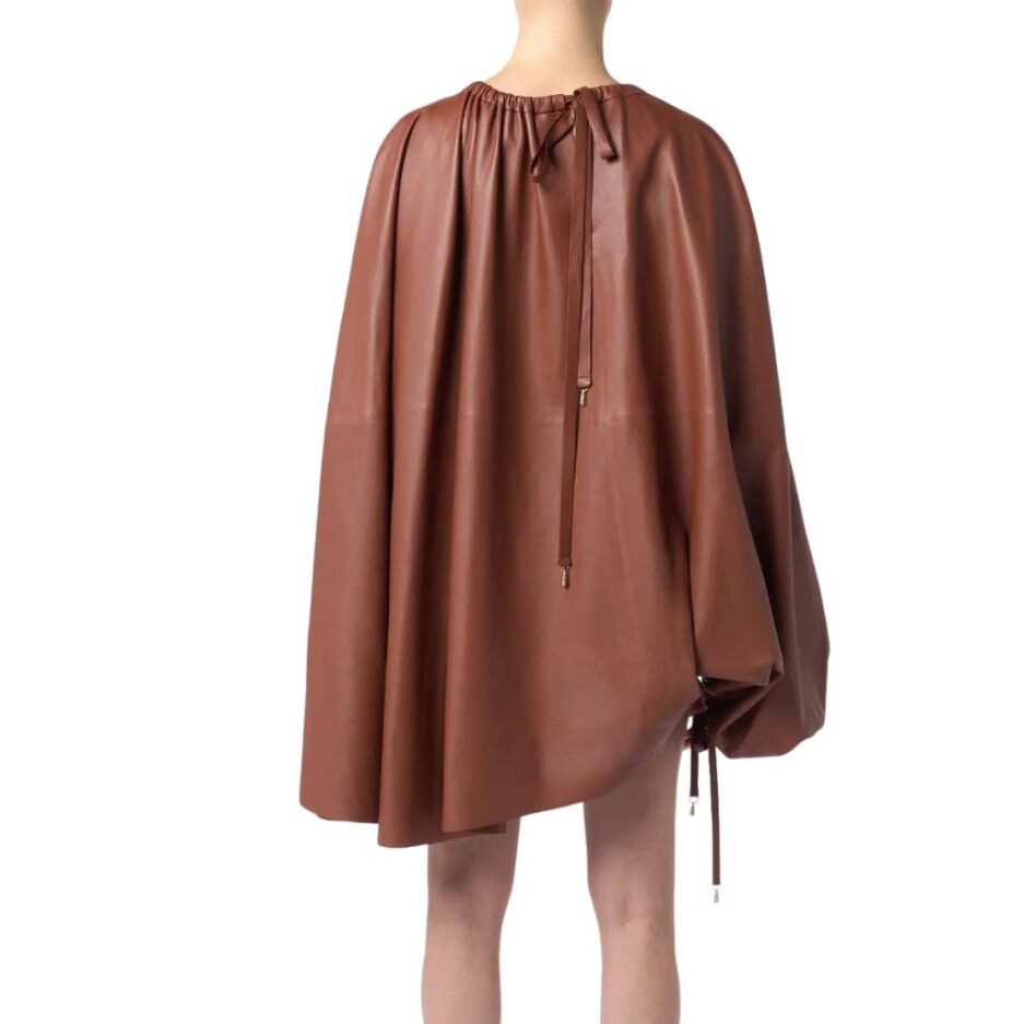Cap leather top with Asymmetric drawstring neckline detail and cuff