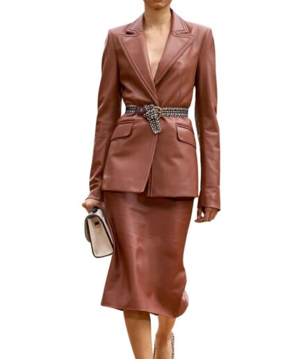 Red Leather Midi Skirt for Women