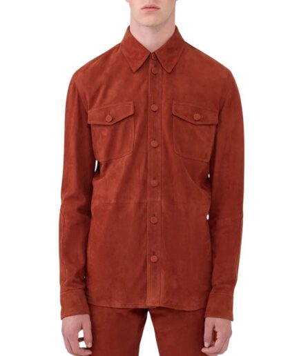 Men Party Red Suede Leather Shirt USA