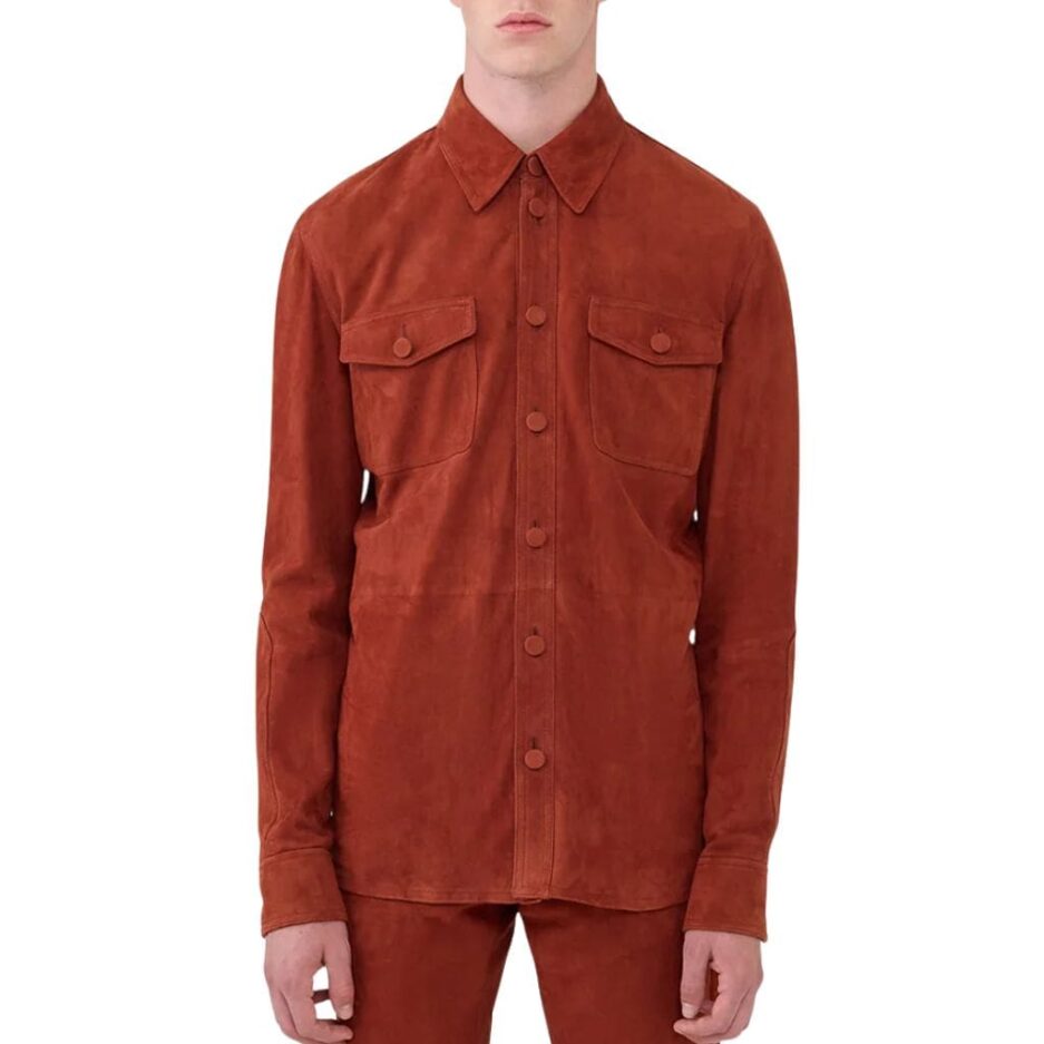 Men Party Red Suede Leather Shirt USA