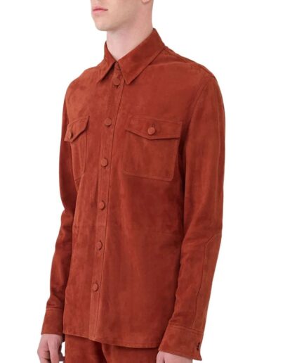 Men Party Red Suede Leather Shirt Australia
