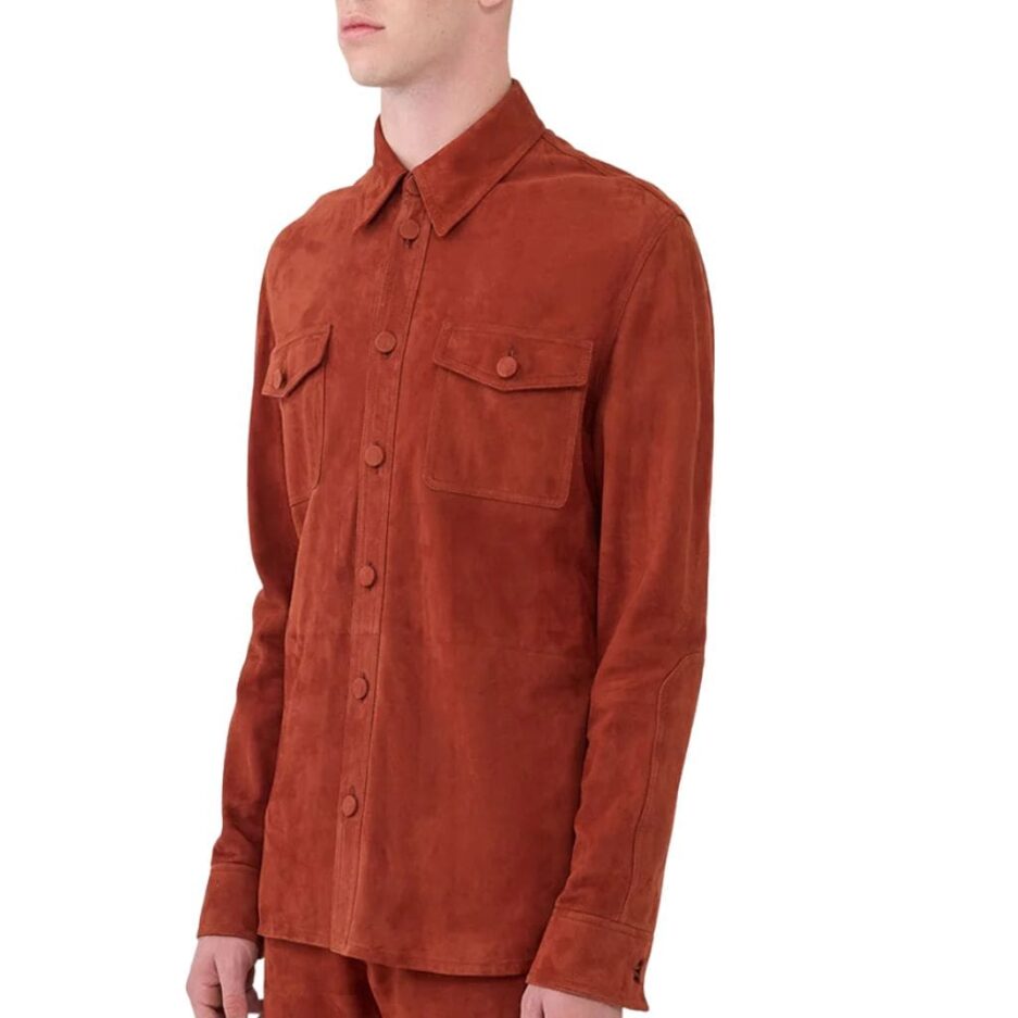 Men Party Red Suede Leather Shirt Australia