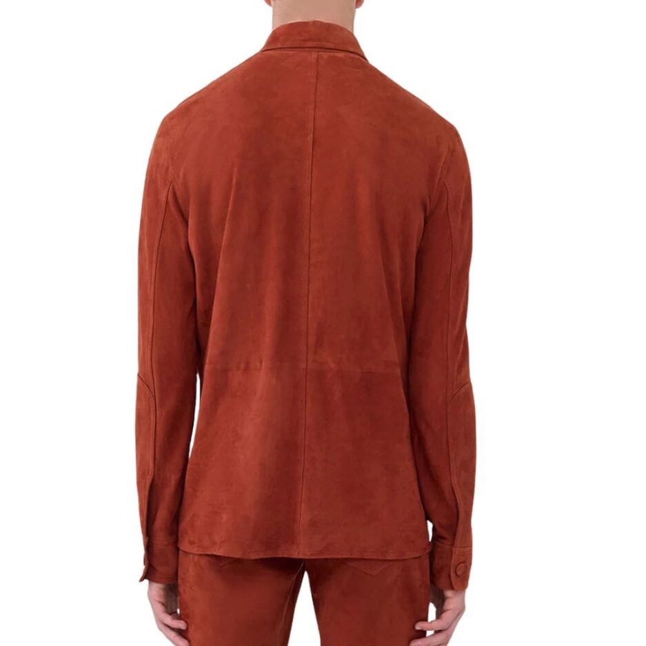Men Party Red Suede Leather Shirt Back