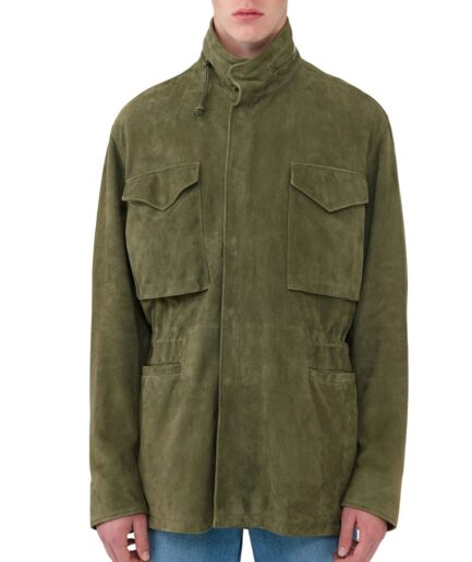 Olive Suede Leather Jacket for Men