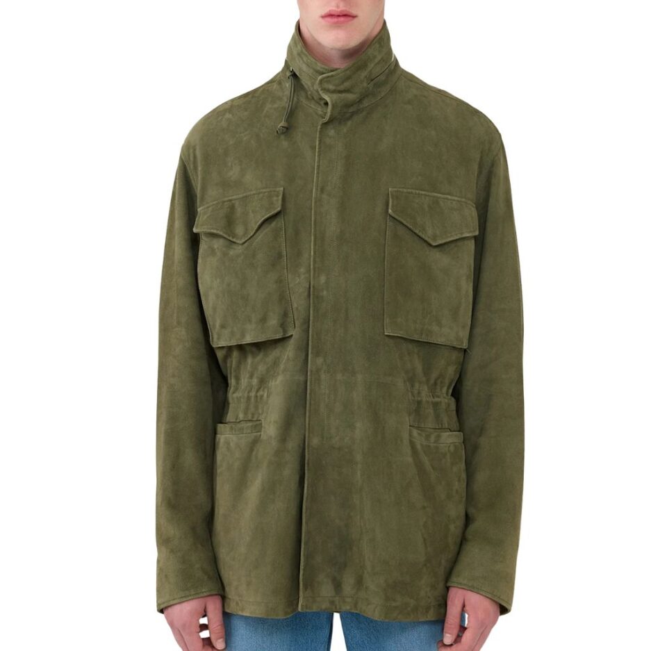 Olive Suede Leather Jacket for Men