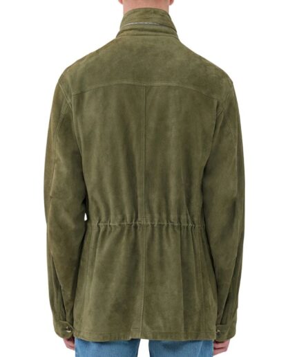 Back of Olive Suede Leather Jacket for Men USA