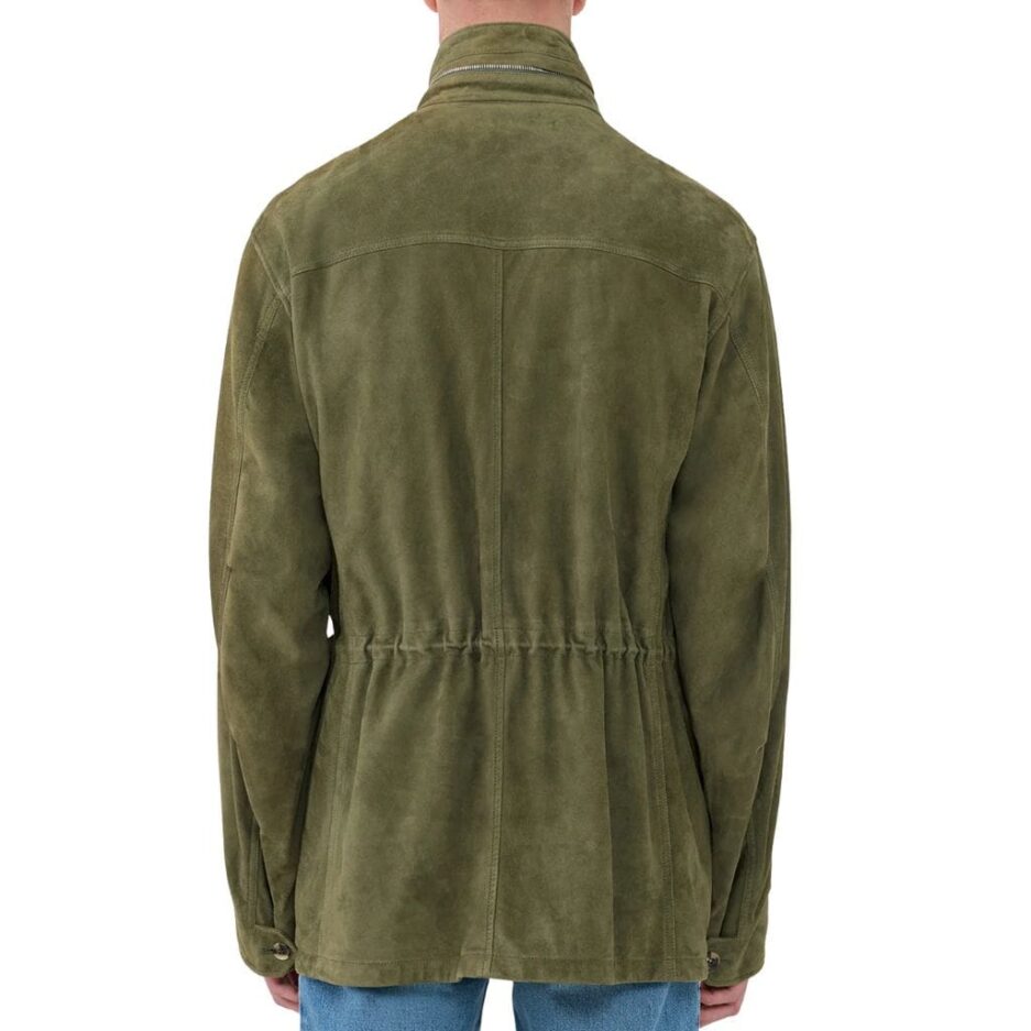 Back of Olive Suede Leather Jacket for Men USA
