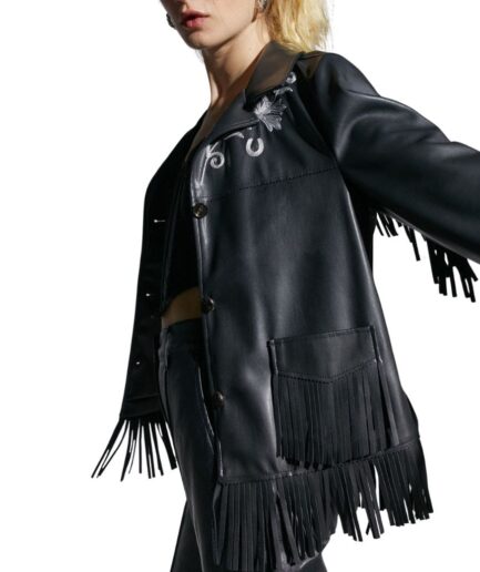 vegan leather jacket with embroidery