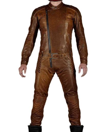 Distressed Leather Biker Leather Jumpsuit