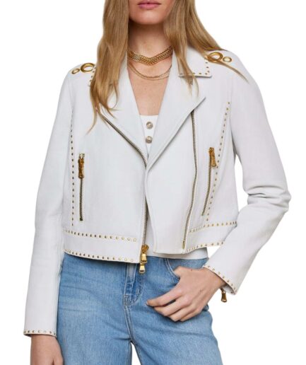 White Studded Moto Leather Jacket
