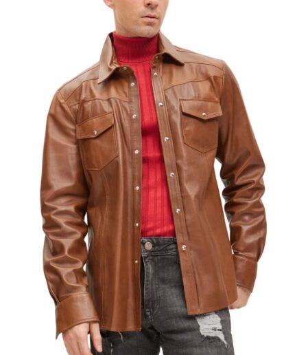 Brown Genuine Lambskin Leather Shirt
