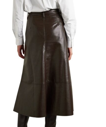 Back of Corporate Women Leather Midi Skirt