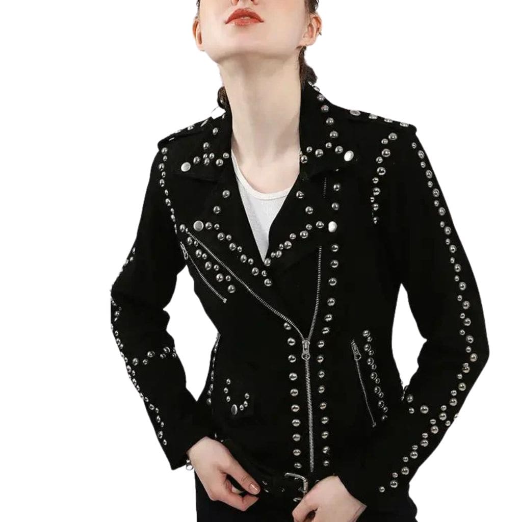 BrissleatherstudioStudded leather jacketr Women’s Black Suede Studded Leather Jacket