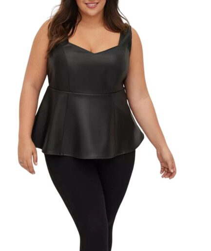 Plus Size Leather Peplum Top For Women