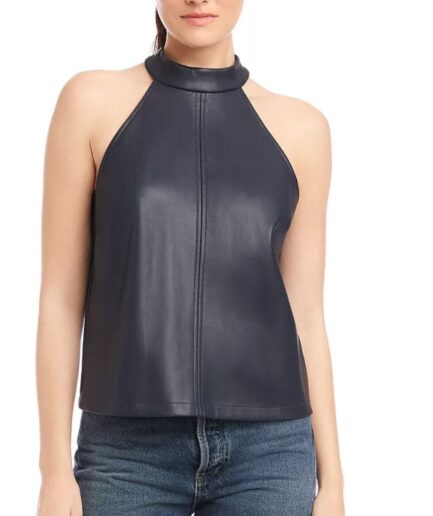 Navy Leather Halter Top