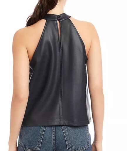 Back Leather Halter Top with keyhole back