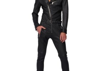 black men biker leather jumpsuit