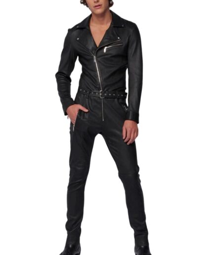 black men biker leather jumpsuit