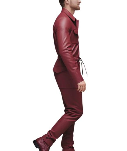 men leather jumpsuit in red