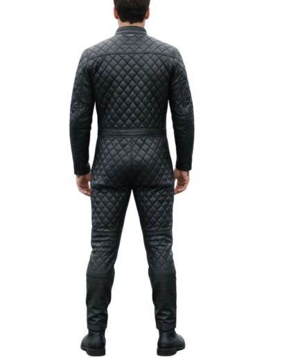 Back of Men Quilted Leather Jumpsuit
