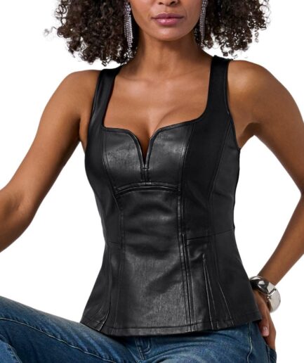 Sleeveless Leather Peplum Top