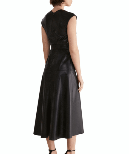 Back - Sleeveless Wrap Leather Dress