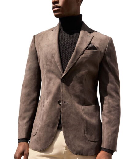 Chocolate Brown Men Regular Fit Suede Leather Blazer