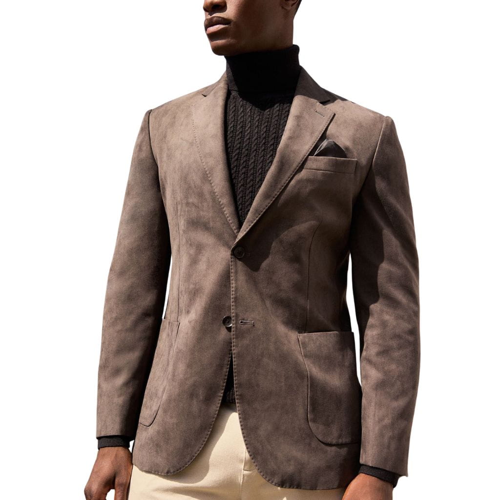 Untitled design (20) (1) Chocolate Brown Men Regular Fit Suede Leather Blazer