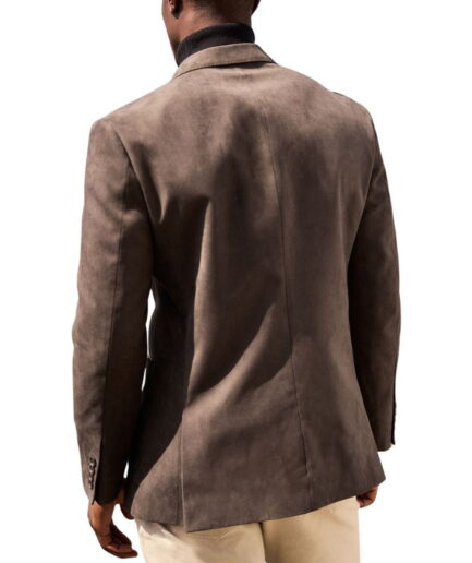 Back of Men Regular Fit Suede Leather Blazer