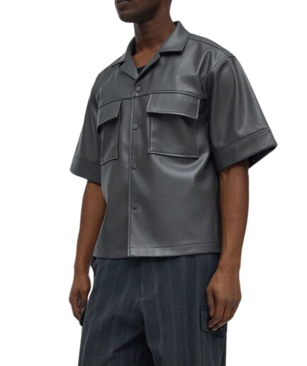 Button Up Men Leather Shirt
