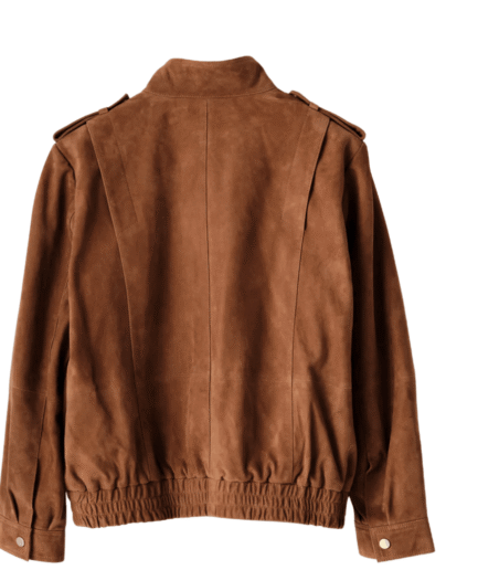 Back Tan Suede Leather Bomber Jacket for Women