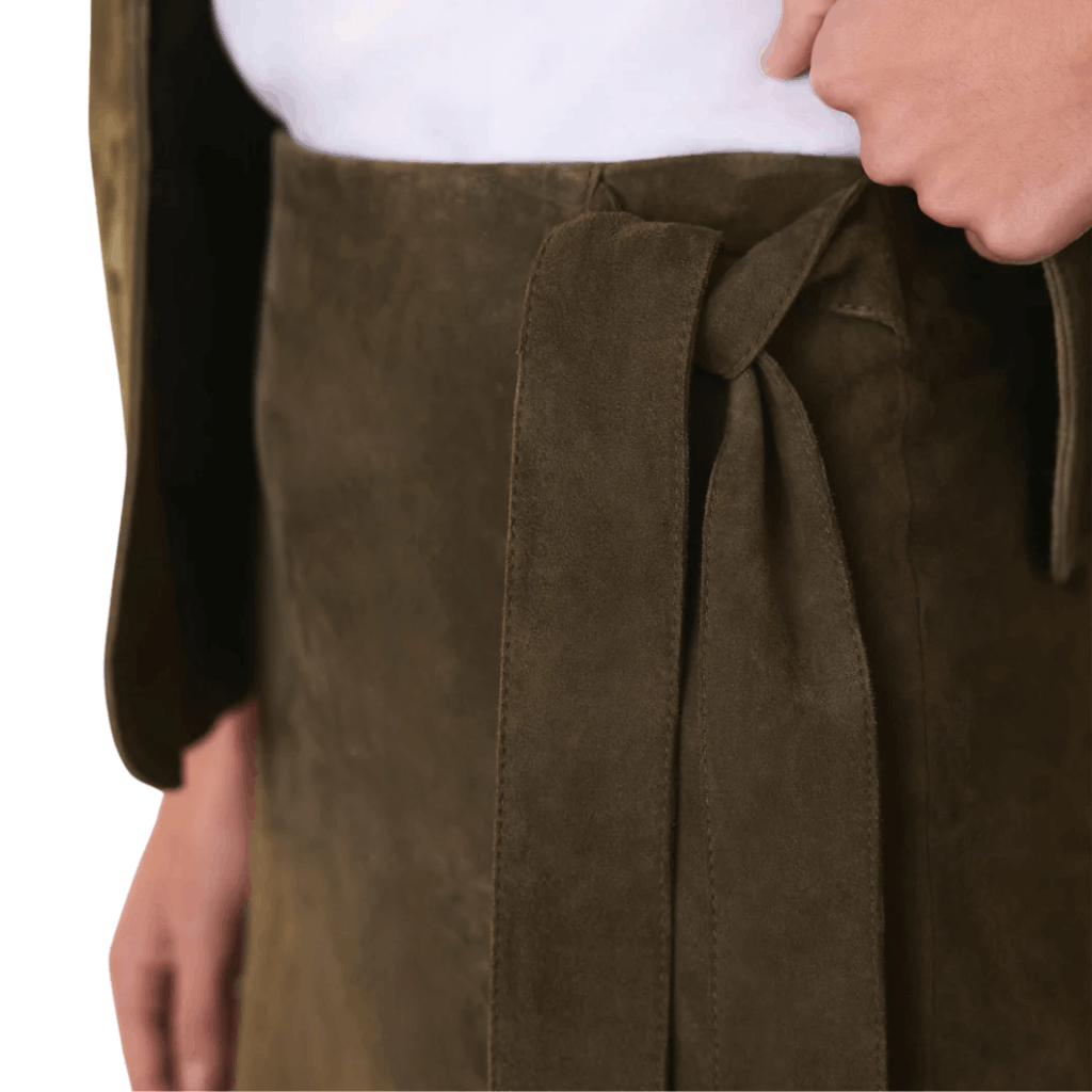 Untitled design (28) (1) Olive Suede Leather Midi Wrap Skirt,