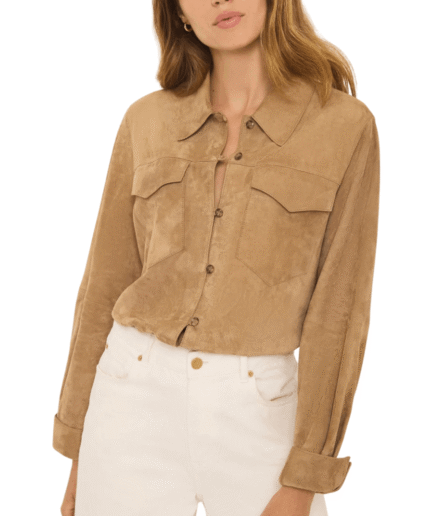 Women Tan Suede Leather Shirt