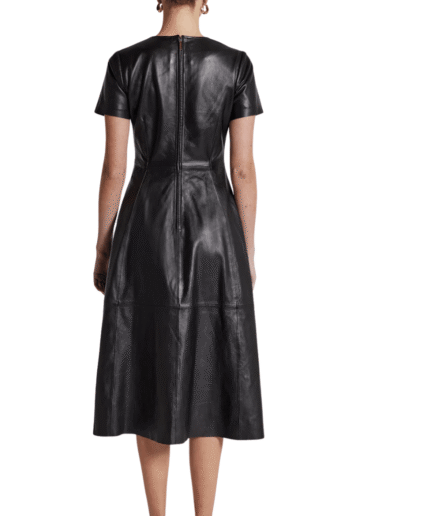 Back of A-Line Black Leather Dress for Women