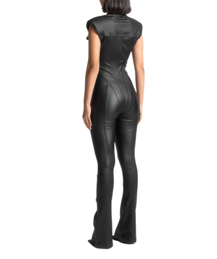 Back Black Biker Women Leather Jumpsuit