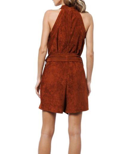 Red Suede Leather Romper For Women