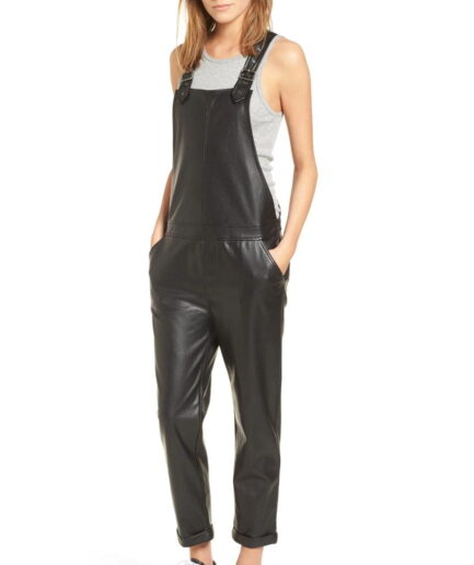 Faux Leather Overalls for Women