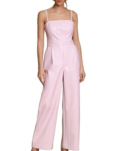 Pink Wide Leg Leather Jumpsuits For Women