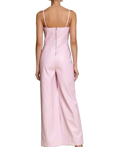 Back Pink Wide Leg Leather Jumpsuits For Women
