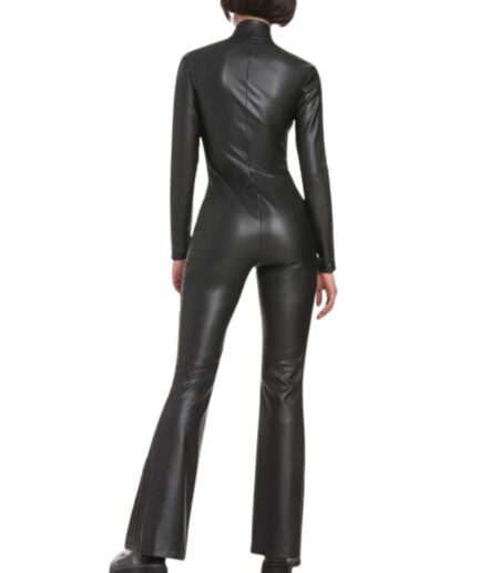 Back Classic Black Women's Leather Jumpsuit
