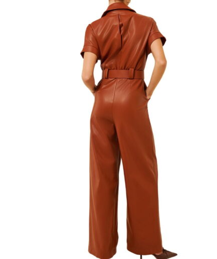 Back Red Leather Jumpsuit For Women