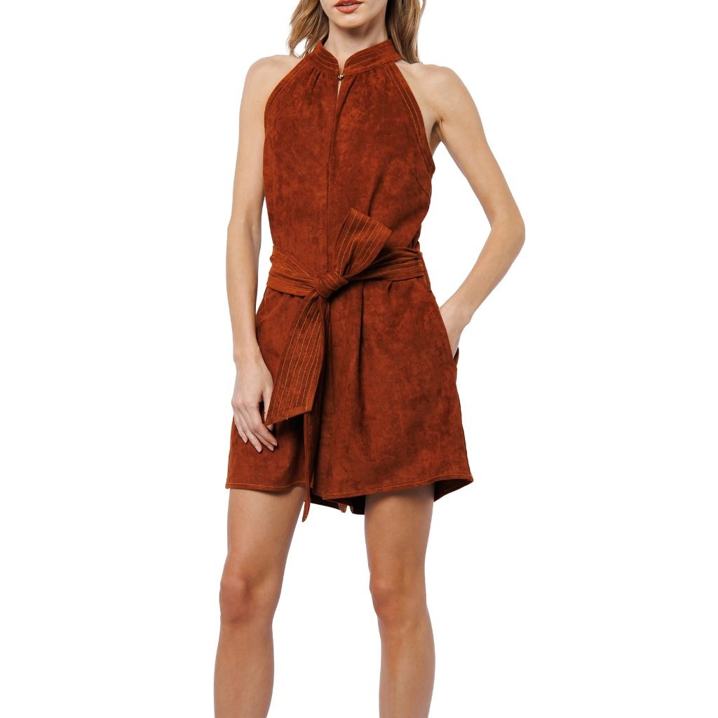 short (7) Red Suede Leather Rompe