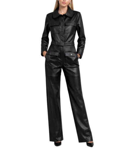 Leather Cargo Jumpsuit Black women