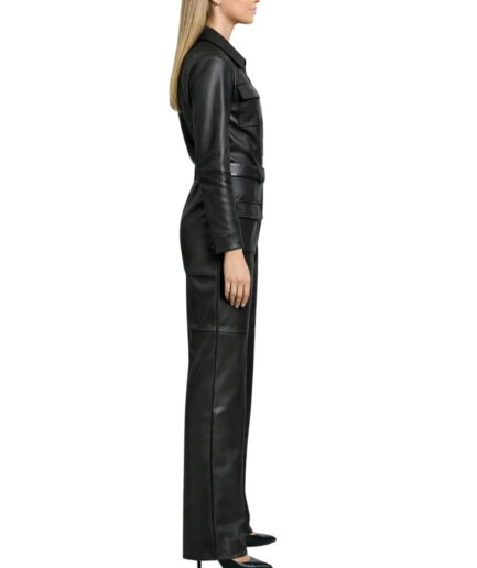 Leather Cargo Jumpsuit in Black