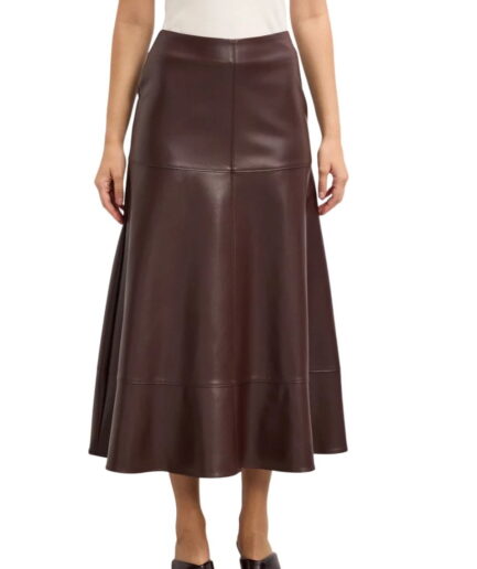 Chocolate Brown Leather Midi Skirt