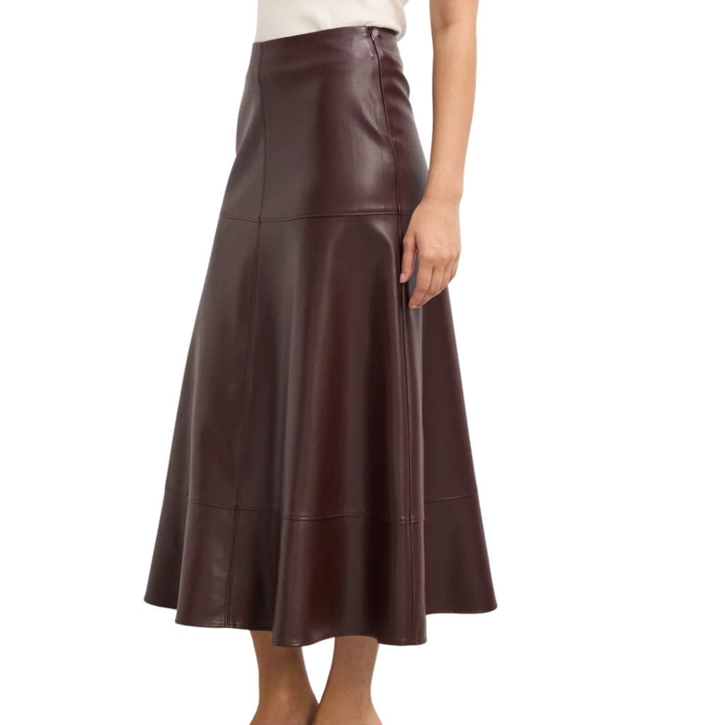 short (40) (1) Chocolate Brown A Line Leather Midi Skirt