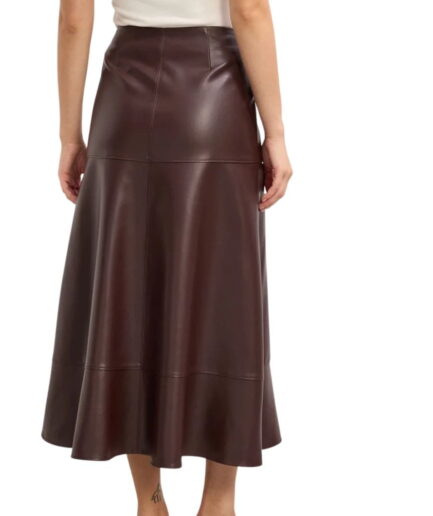 Back Chocolate Brown Leather Midi Skirt